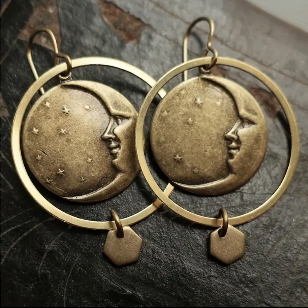 Gold Moon and Star Earrings